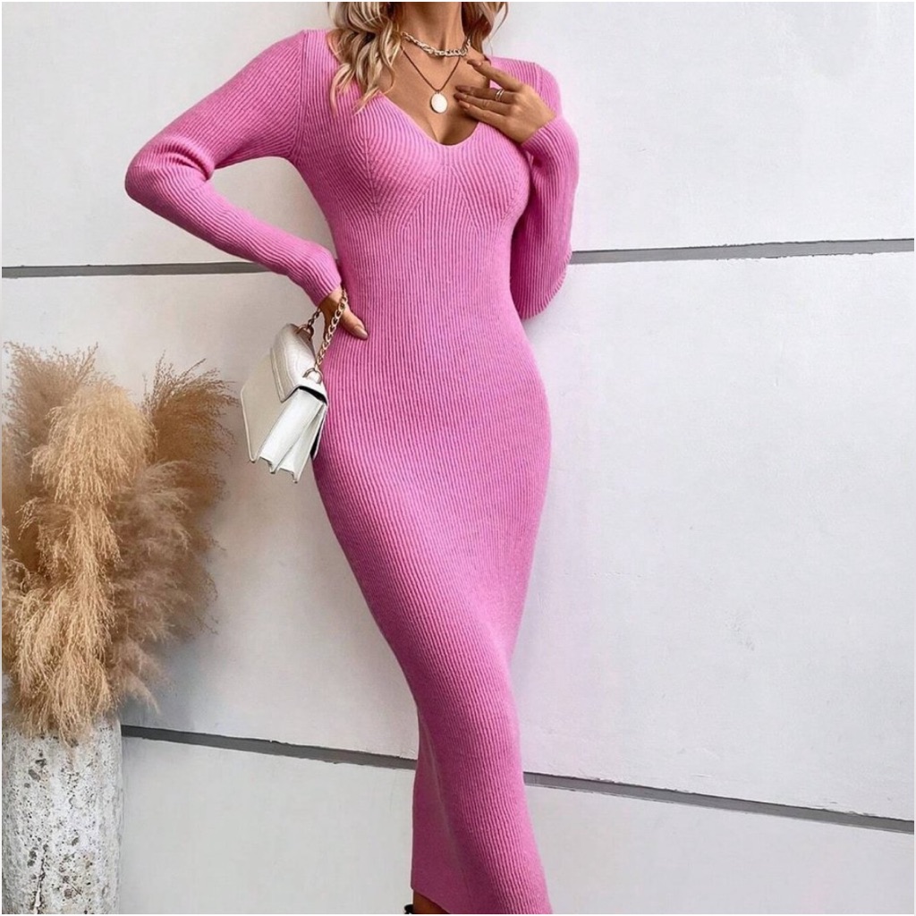 Ribbed Knit Sweater Mini Dress Pink